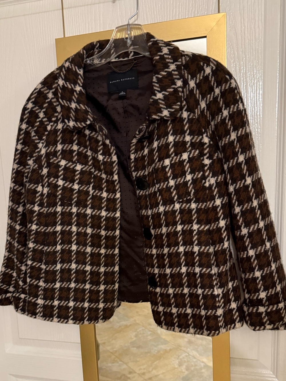 Banana Republic Brown and Cream Plaid Wool-Blend Blazer
